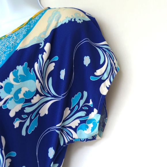 DONNA MORGAN for A PEA IN THE POD | Faux Wrap Yellow & Blue Maternity Dress - Picture 5 of 11